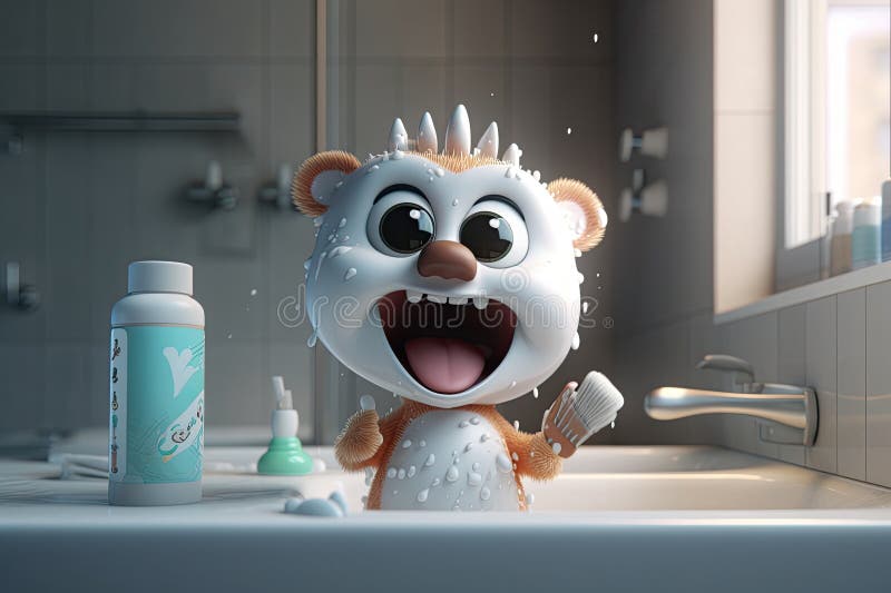 Funny Cartoon Character in Bathroom Stock Illustration - Illustration ...