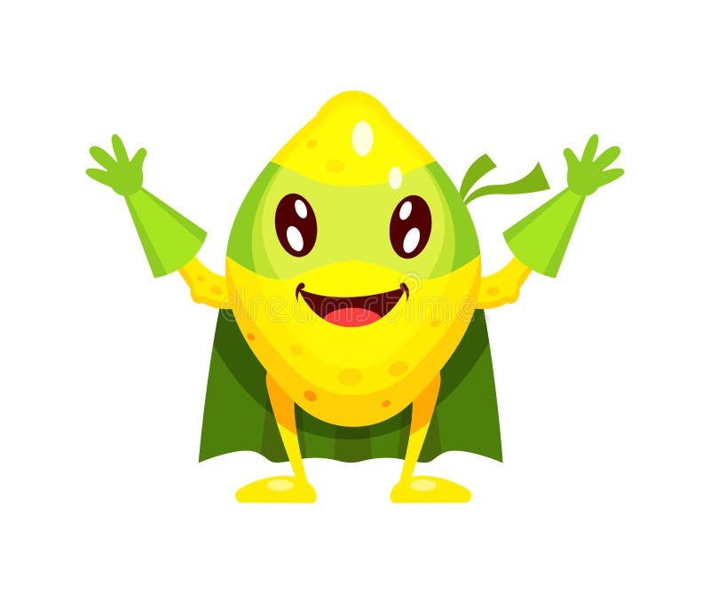 Lemon Hero, Superhero Character In Mask And Cape Holding A Shield, Comic,  Cartoon Style Vector Illustration Isolated On White Background. Lemon Fruit  Character In Superhero Mask And Cape With Shield. Royalty Free