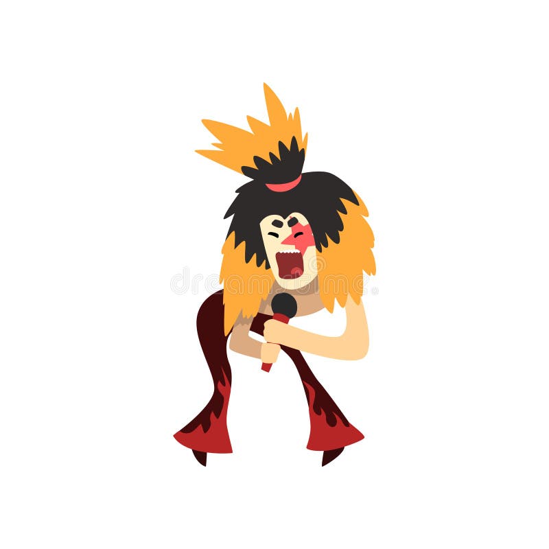 Funny Cartoon Character of Rock Singer with Crazy Hair and Make Up on Face. Man Singing into Microphone Stock Vector - Illustration of festival, object: 111712988 Funny Cartoon Character of Rock Singer with Crazy Hair and Make Up on Face. Man Singing into Microphone Stock Vector - Illustration of festival, object: 111712988