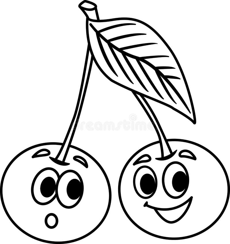 Funny cartoon cherries for coloring book. vector illustration