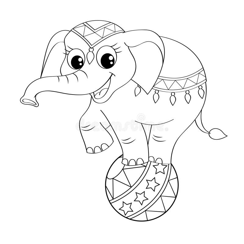 Funny Cartoon Circus Elephant Balancing On Ball Stock ...
