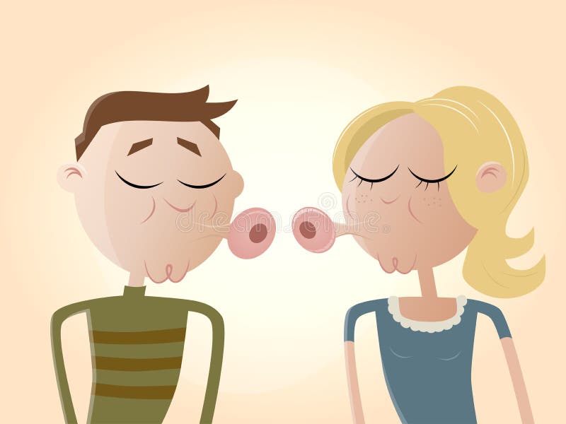 Funny Cartoon Couple Kissing Stock Vector - Illustration of blonde, retro:  32003441