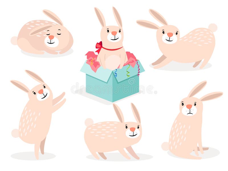 Funny cartoon cute easter bunny set