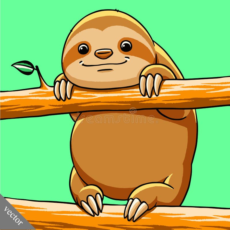 Funny cartoon cute cool vector fat sloth illustration. Funny cartoon cute fat sloth vectors