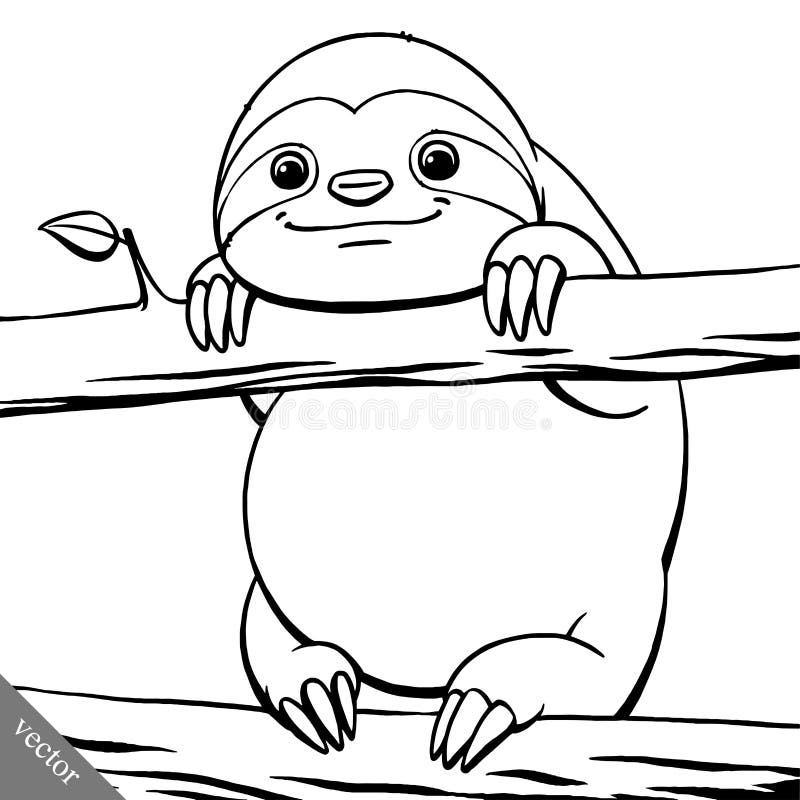 Funny cartoon cute fat vector sloth illustration