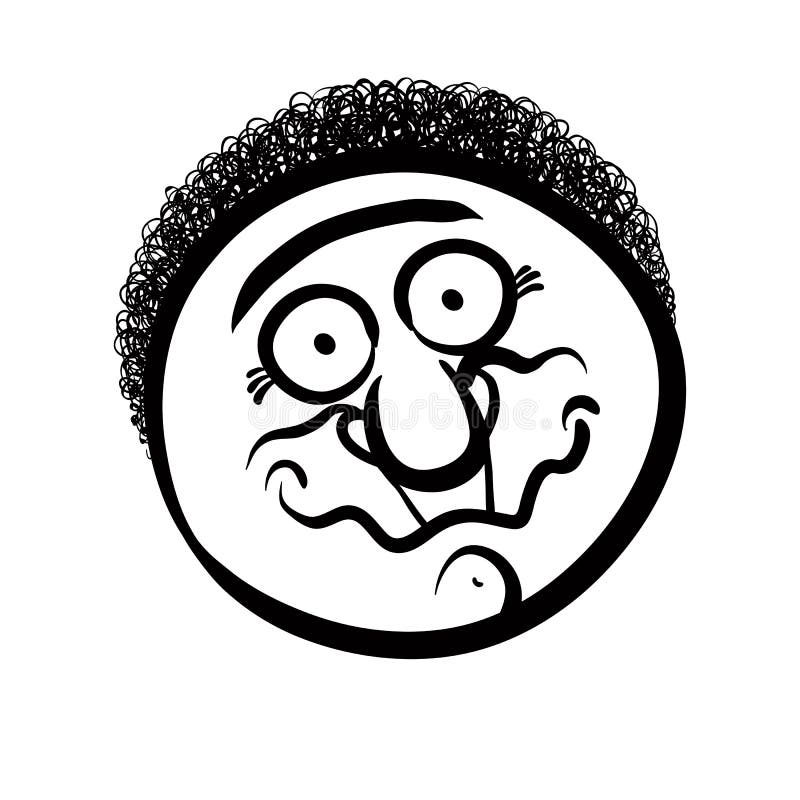 Funny cartoon face, black and white lines vector illustration. stock illustration
