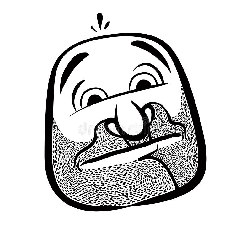 Funny cartoon face with stubble, black and white lines vector il royalty free illustration