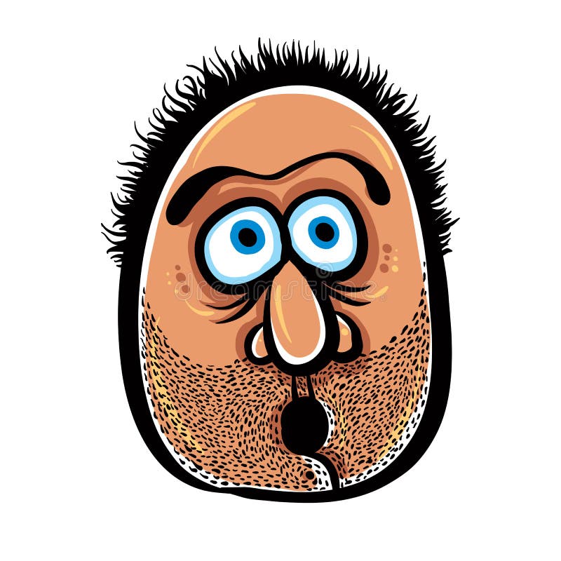 Funny cartoon face with stubble, vector illustration. stock illustration