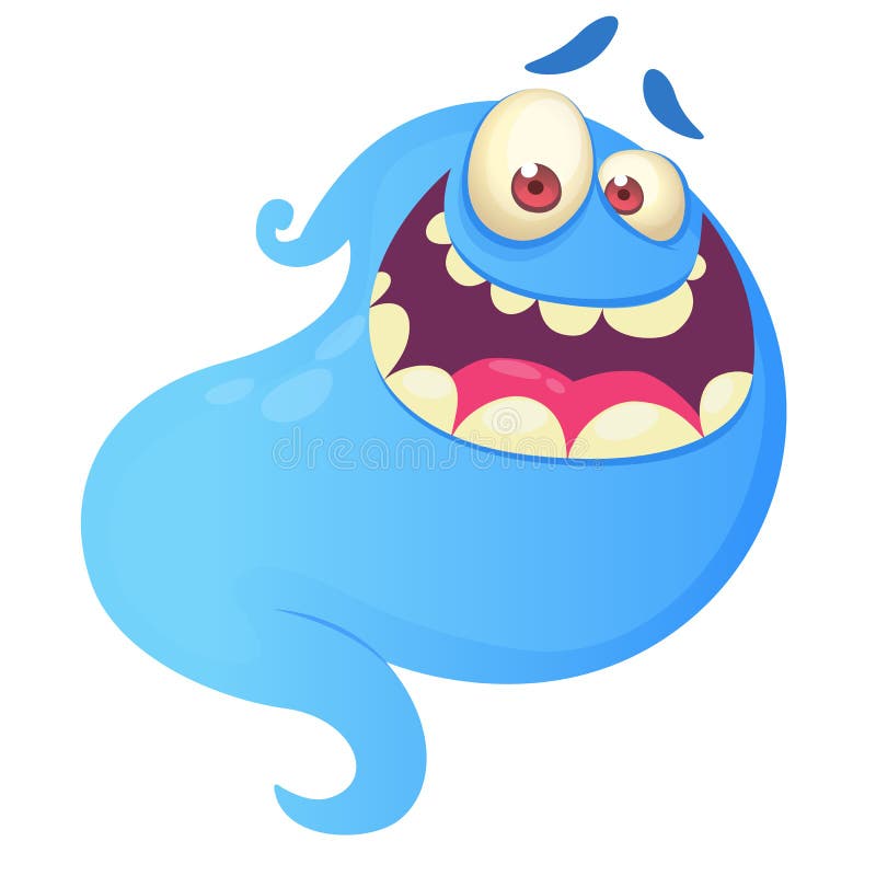 Funny cartoon ghost laughing. Vector blue ghost illustration royalty free illustration