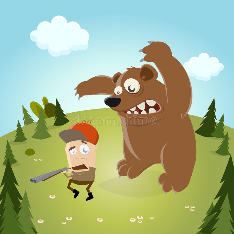 Funny Cartoon Hunter with Bear Stock Vector - Illustration of mammal,  clipart: 67596143