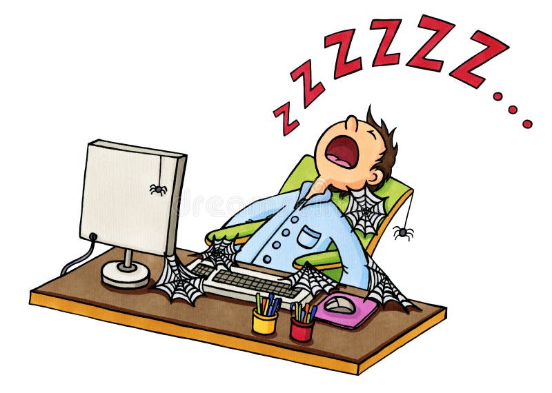 Cartoon of a man fallen asleep in front of the computer vector illustration