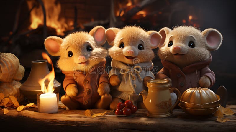 Funny cartoon mice cooking dinner stock illustration