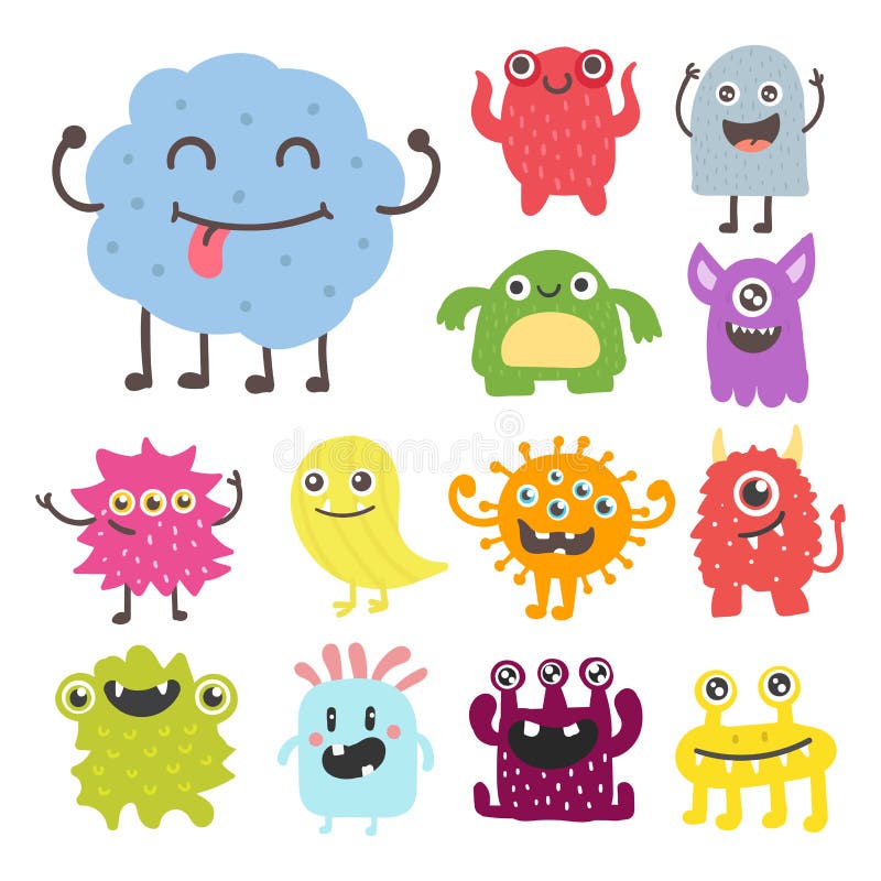 Funny Cartoon Monster Cute Alien Character Creature Happy Illustration  Devil Colorful Animal Vector. Stock Vector - Illustration of graphic,  mascot: 97391310