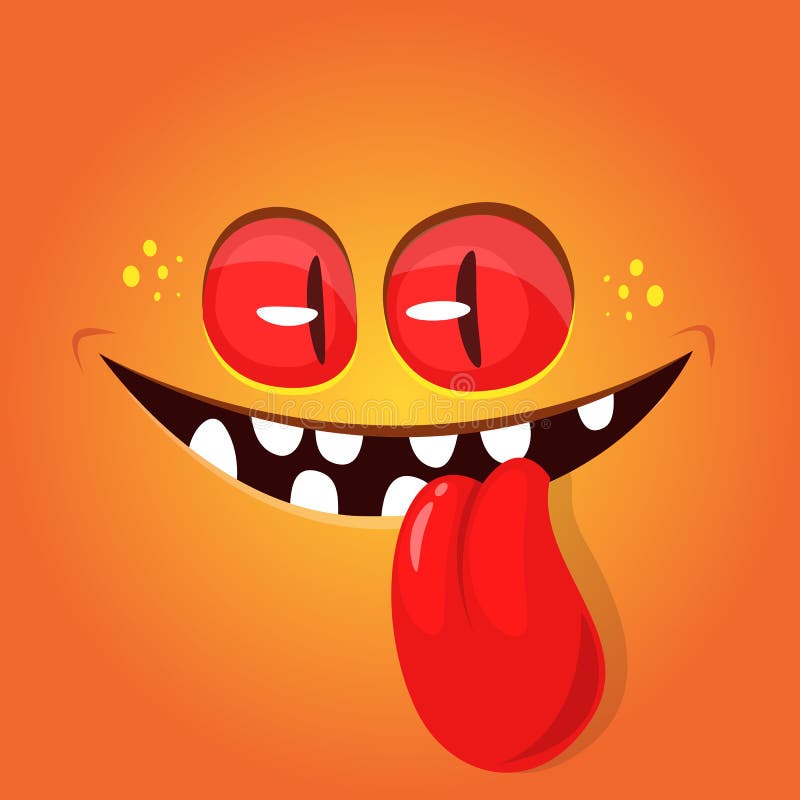 Funny Cartoon Monster Face Showing Tongue Vector Halloween Orange Monster Avatar Stock Vector Illustration of goblin emoticon 110119691