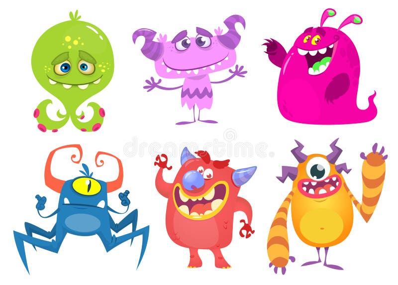 Funny cartoon monsters set. Halloween vector illustration stock illustration