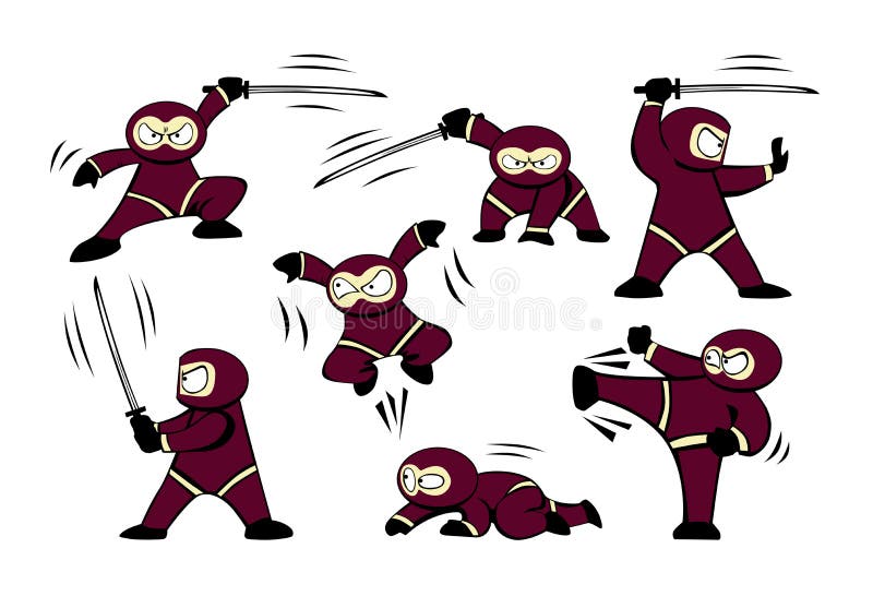 ninja de desenho animado preto define 12 com seis poses diferentes 3381499  Vetor no Vecteezy