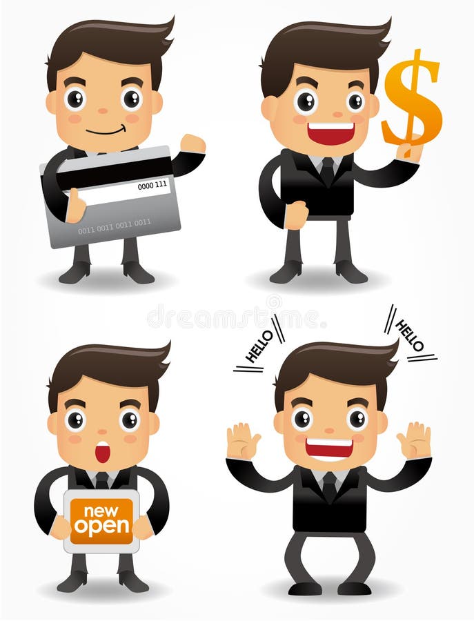 Funny cartoon office worker with sale Promotions i