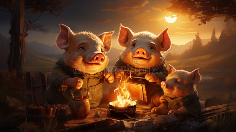 Funny cartoon pigs cooking dinner stock illustration