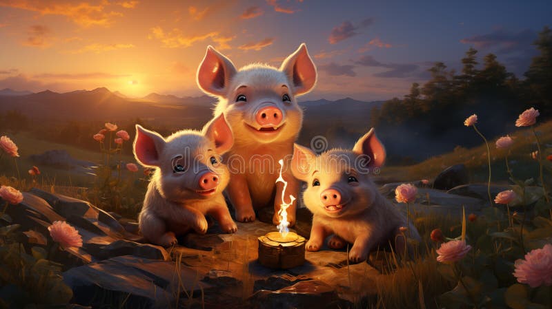 Funny cartoon pigs cooking dinner stock illustration
