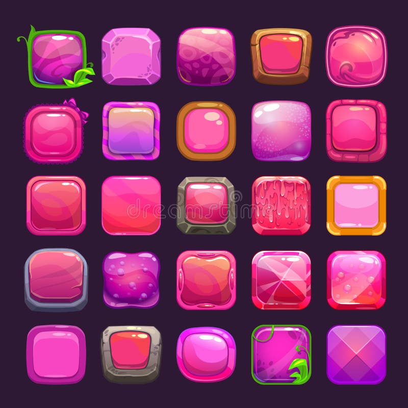 Funny cartoon pink square buttons collection vector illustration Funny cartoon pink square buttons collection vector illustration