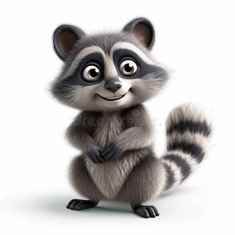 Funny Cartoon Raccoon - Realistic 3d Pixar Character Illustration Stock ...