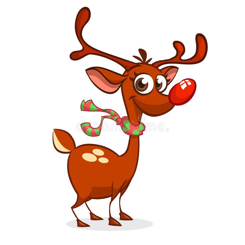 Funny Cartoon Red Nose Reindeer Rudolph Character. Christmas Vector  Illustration Stock Vector - Illustration of icon, deer: 103926096