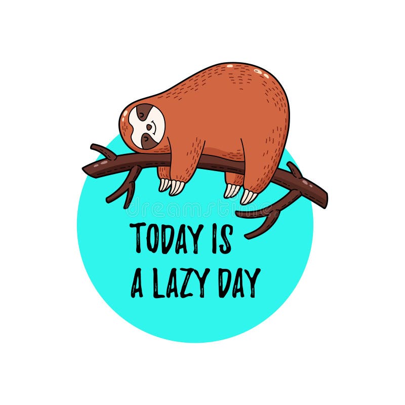 Cute vector illustration. Funny cartoon sloth hanging on a branch. Funny cartoon cute fat sloth vectors