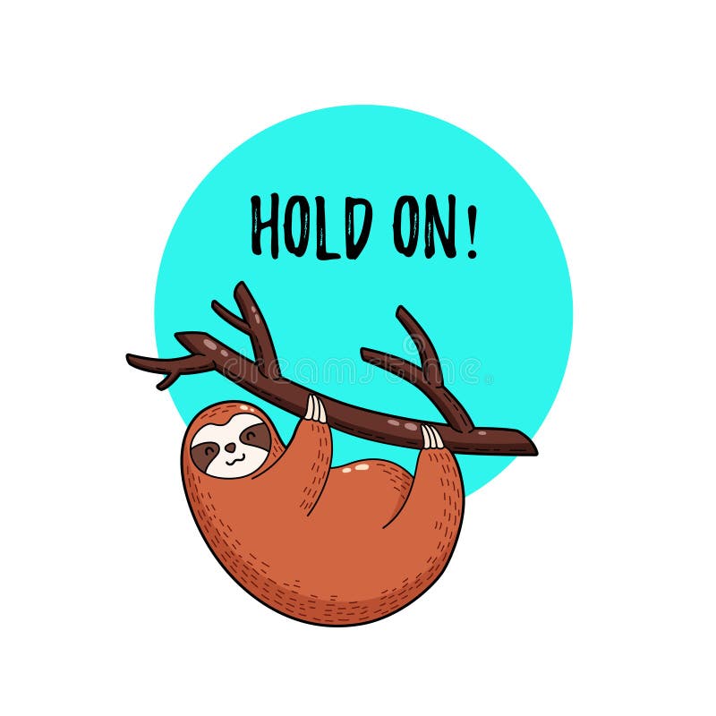 Cute vector illustration. Funny cartoon sloth hanging on a branch. Funny cartoon cute fat sloth vectors