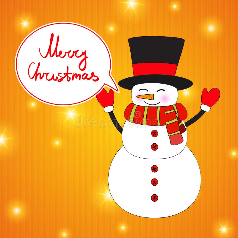 Funny Cartoon Snowman on Christmas Background.