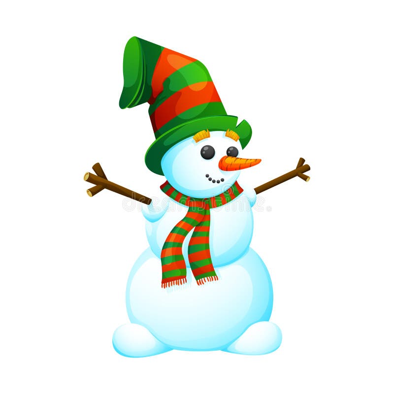 Funny, cartoon snowman in a hat. vector illustration