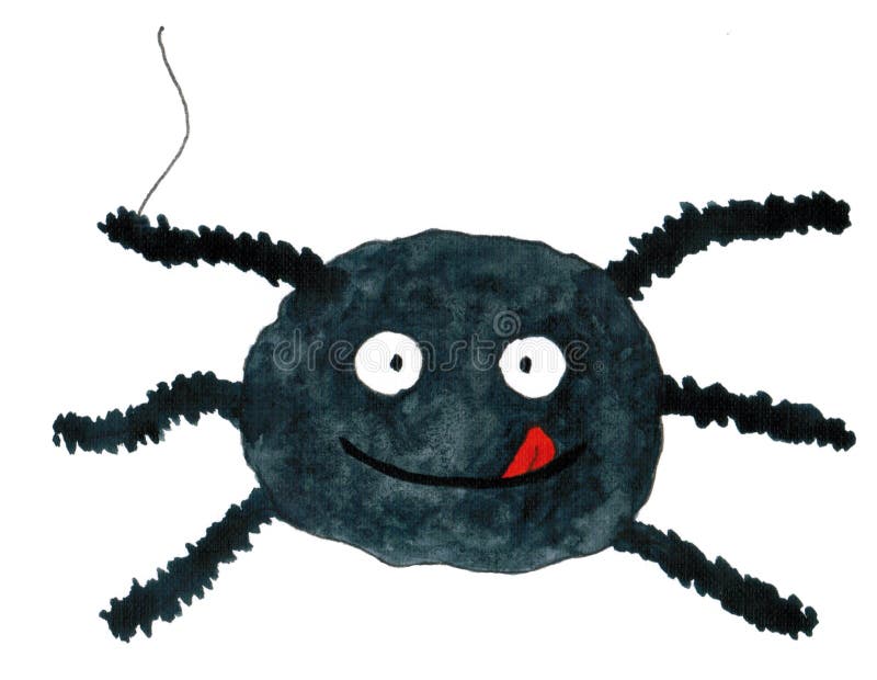 Funny cartoon spider. Watercolor hand drawn illustration. Halloween card