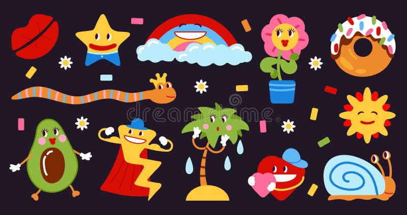 Vector set of colorful fun patches,stickers,geometric shapes in