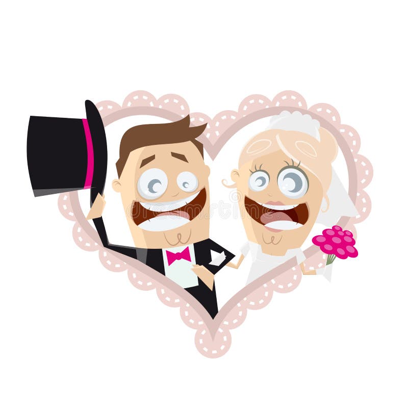 Funny Cartoon Wedding Couple in a Heart Stock Vector - Illustration of  retro, bride: 56694281