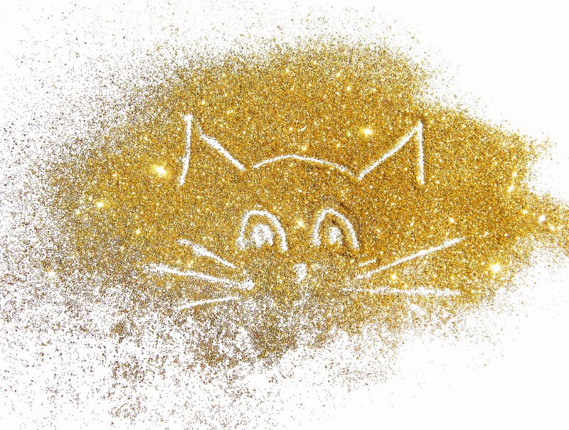 Funny Cat of Golden Glitter on White Background Stock Photo Image of
