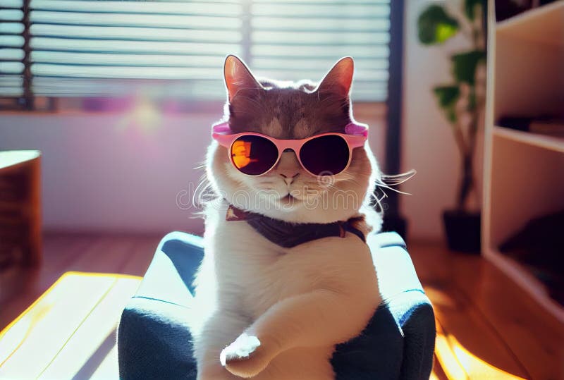 Funny cat in sunglasses stock photo. Image of water 267829628