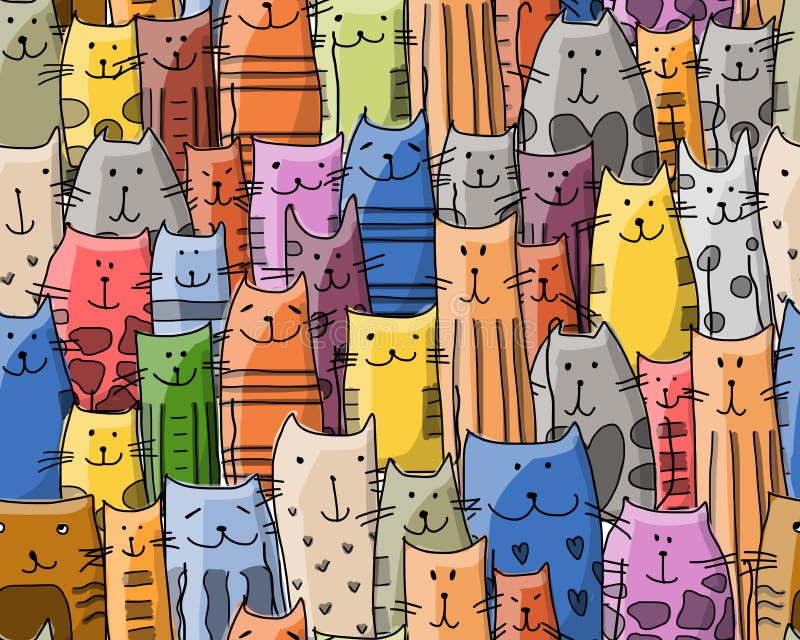 Funny cats family, seamless pattern for your design stock illustration Funny cats family, seamless pattern for your design stock illustration
