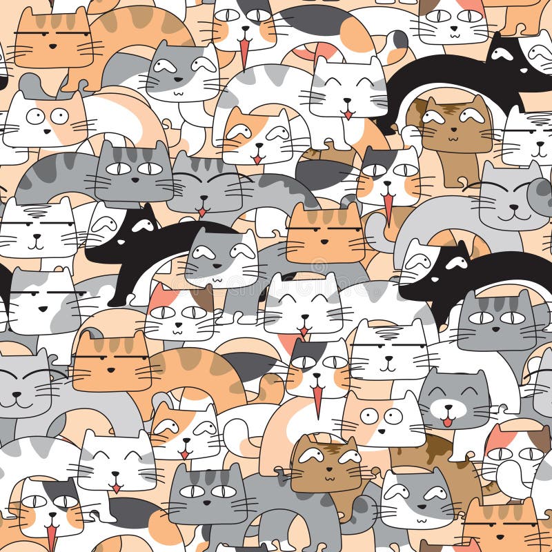 Funny Cats Seamless Pattern Background Stock Vector - Illustration of ...