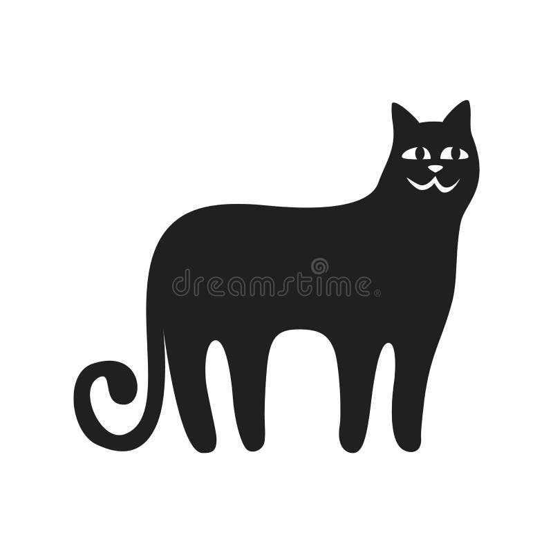 Cats silhouettes on white. Elegant cat icons, funny cartoon