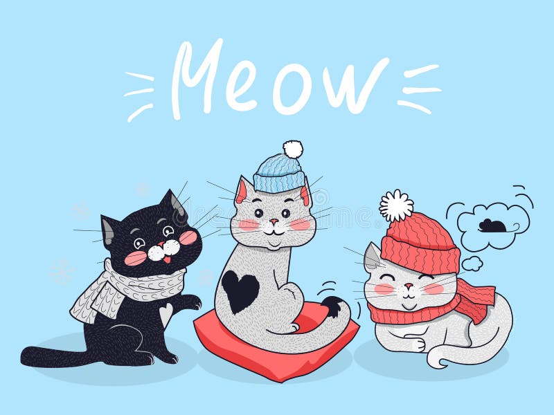 Funny Cats Vector Concept in Flat Design