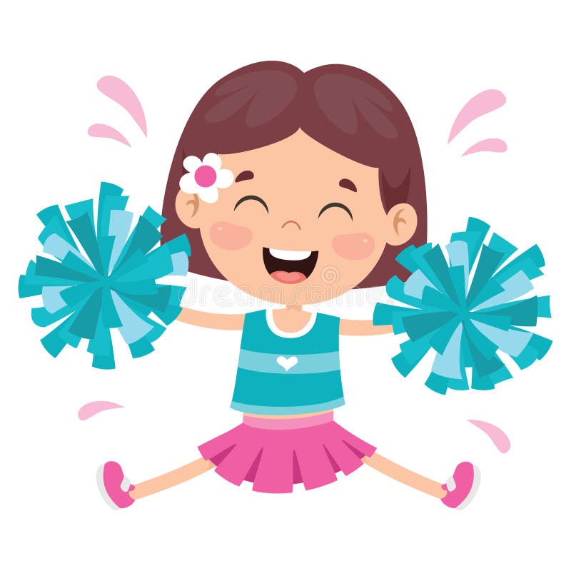 Cheerleader in orange uniform with pompons jumps Vector Image