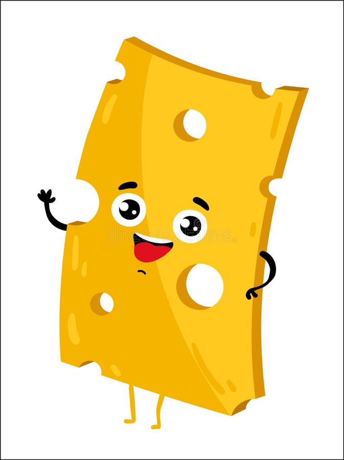 Funny cheese slice isolated cartoon character.
