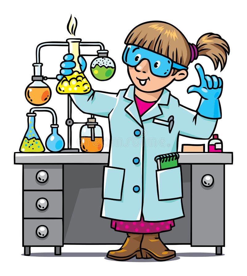 Chemist Scientist Character in White Coat Conduct Experiment in Science