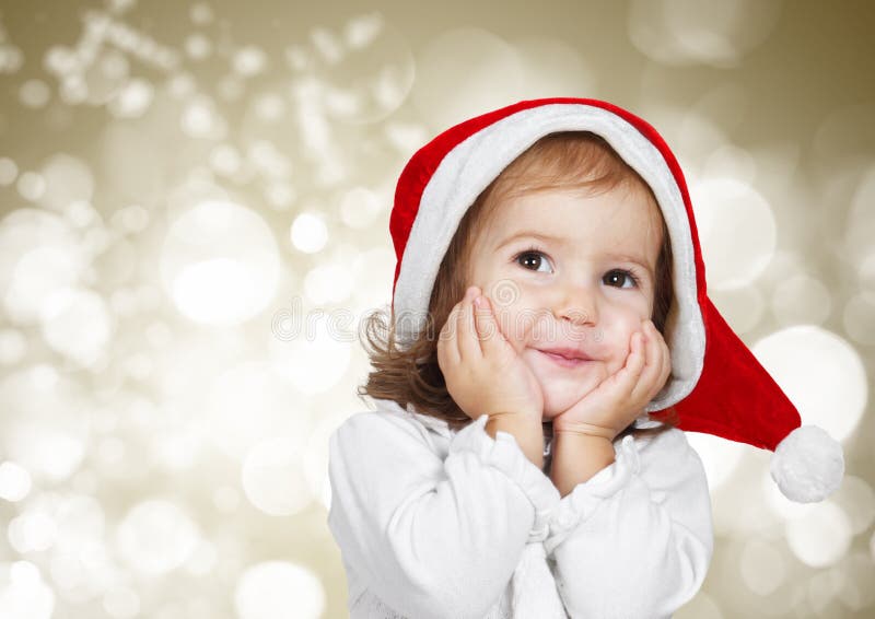 Funny Child Laugh Dressed Santa Hat, Isolated on White Stock Photo ...