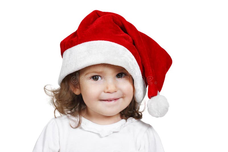 Funny Child Dressed Santa Hat, Isolated on White Stock Photo - Image of ...