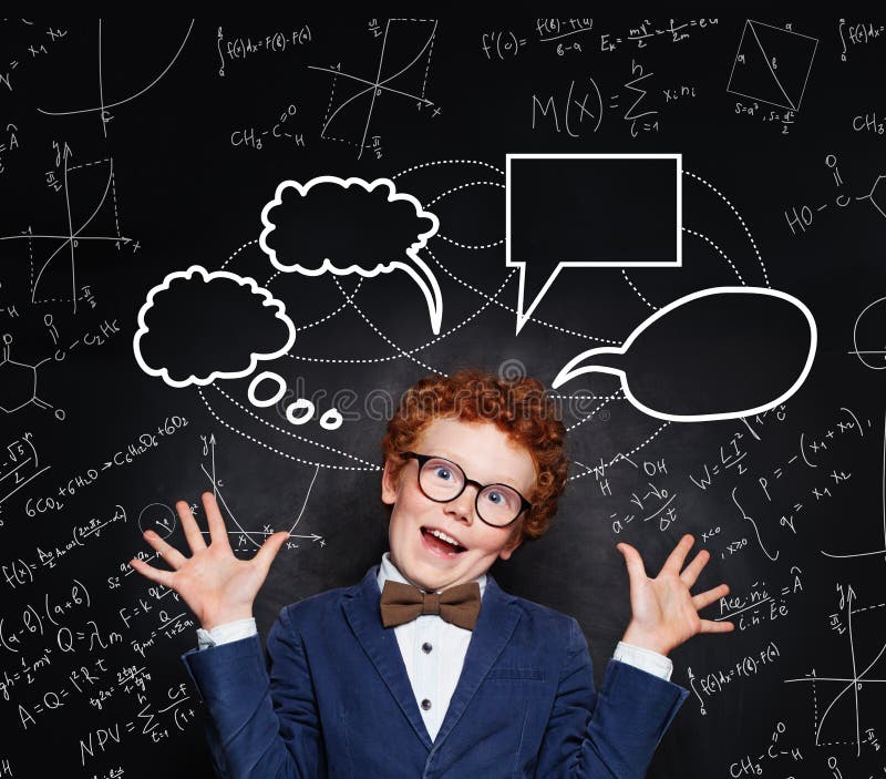 Funny Child Boy Student with Lightbulb. Brainstorming and Idea Concept  Stock Photo - Image of clever, brainstorm: 149948014