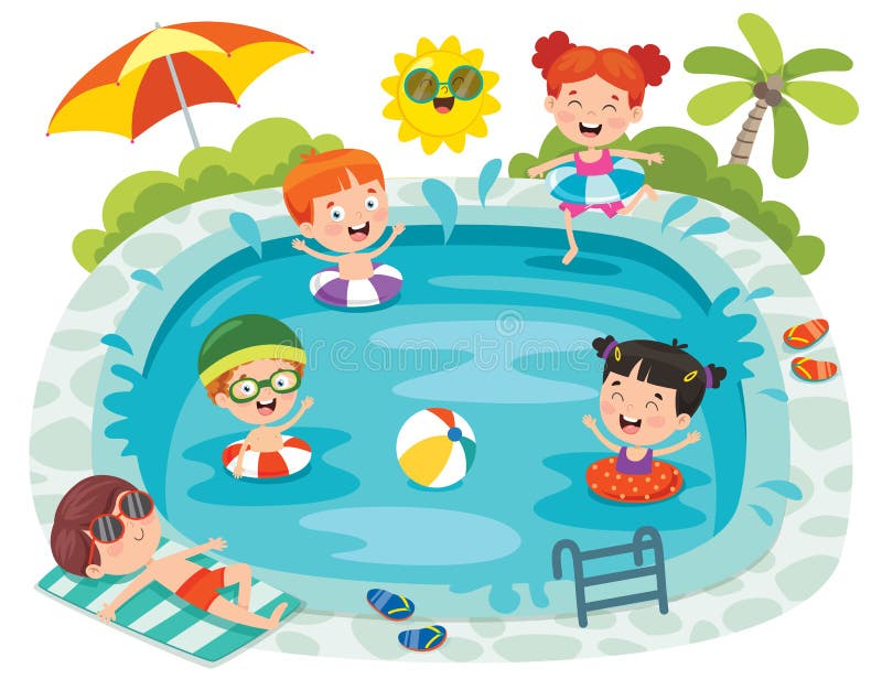 Funny Children and Swimming Pool Stock Vector Illustration of high