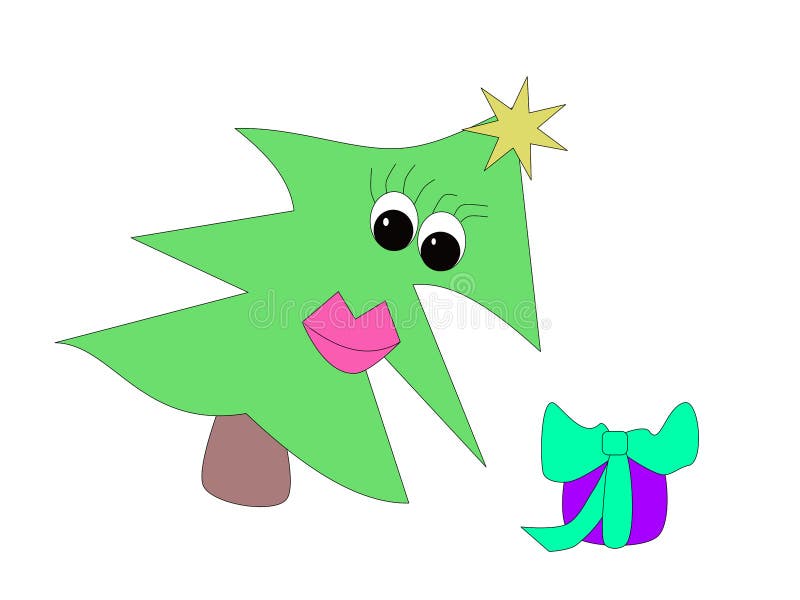 Funny christmas tree with gift royalty free illustration