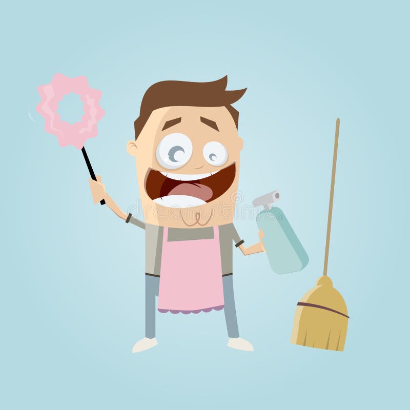 Funny cleaning man stock vector. Illustration of holding 87514138