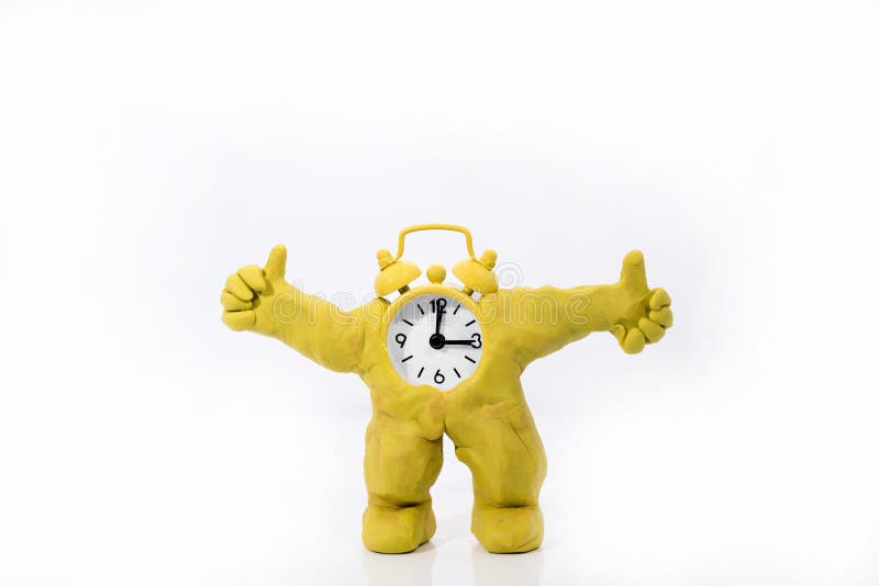 Funny ClockMan Made from Play Clay. Isolated on White Background Stock