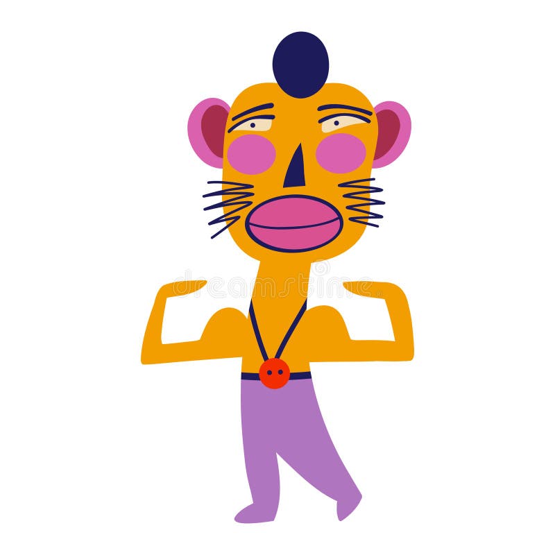 Funny clockwork monkey athlete with a funny face and big lips. Vibrant Strange ugly Halloween characters royalty free illustration